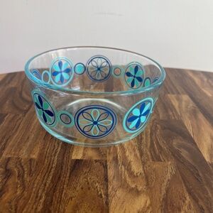 Pyrex Vintage Turquoise Blue Pinwheel Design 6" Glass Bowl Midcentury Modern